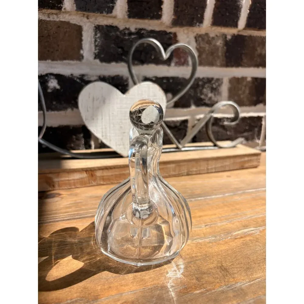 Vintage Clear Glass Cruet Decanter w Stopper Ribbed Fluted Oil Vinegar Pitcher